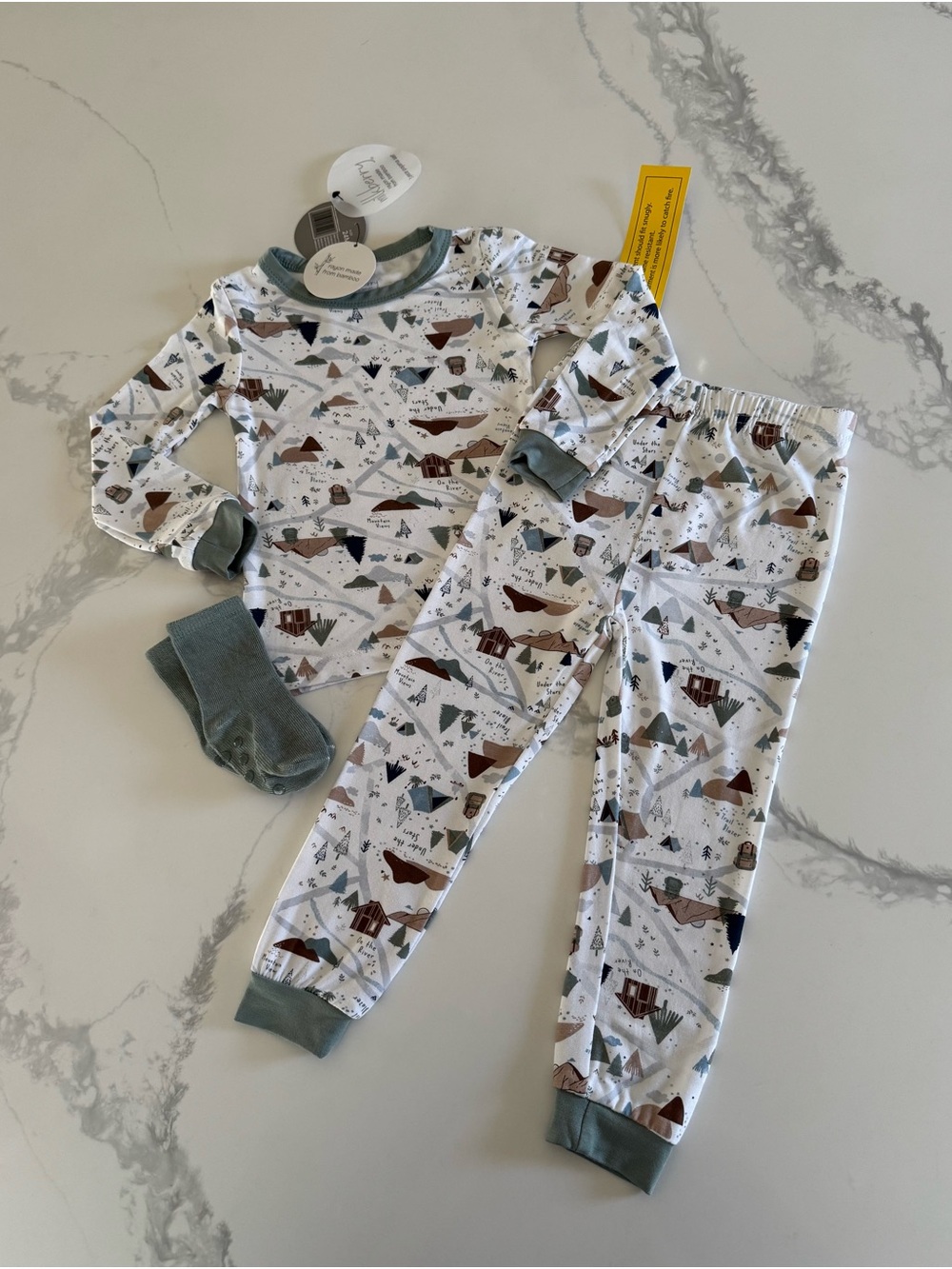 Milkberry Baby/Toddler Boys’ Bamboo Pajamas and Socks Mountains Camping 24M